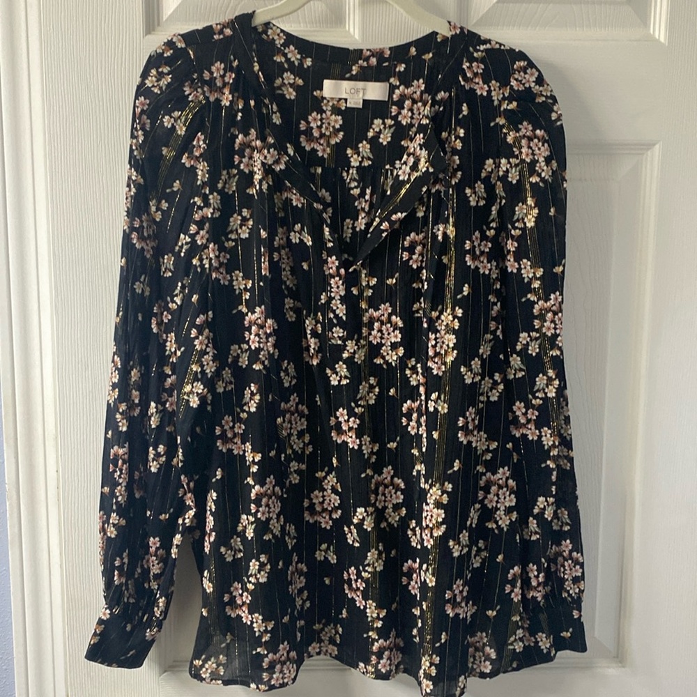 LOFT Black Floral Blouse
